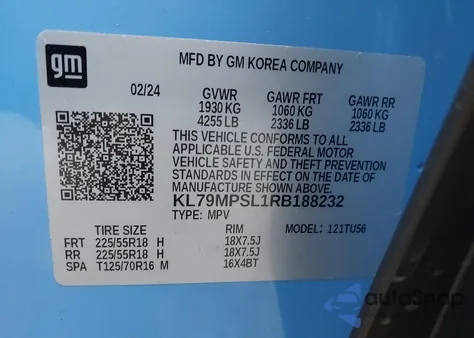 2024 Chevrolet Trailblazer Fwd Lt from USA, damaged, VIN KL79MPSL1RB188232